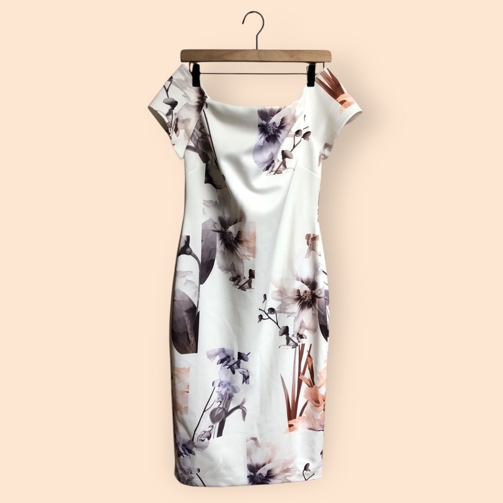 Ted Baker London NEW Saidie Vanilla Bodycon Bardot Dress White Floral Women 8-10
